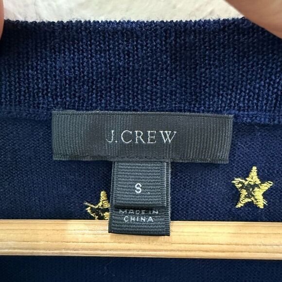 J. Crew Women's Small Navy Blue 100% Merino Wool Tippi Sweater Embroidered Stars - Picture 7 of 10